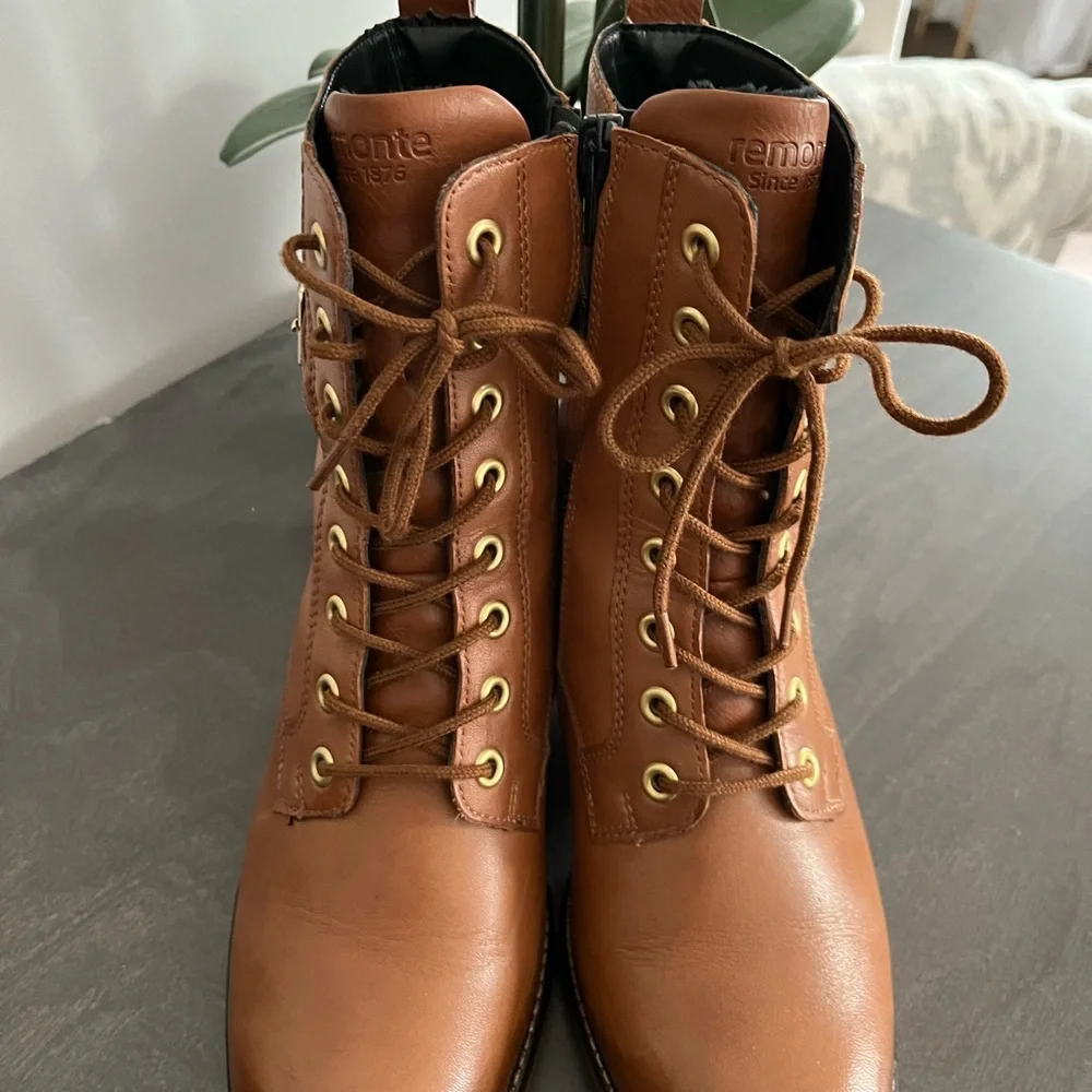 Remonte Brown Lace-Up Leather Ankle Boots - Picture 2 of 9